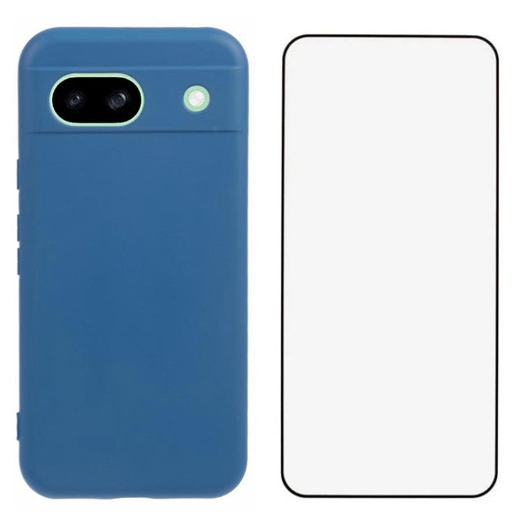 WANLONFENG RB2 Series for Google Pixel 8a Case with Screen Film Soft TPU Phone Back Cover - Sapphire