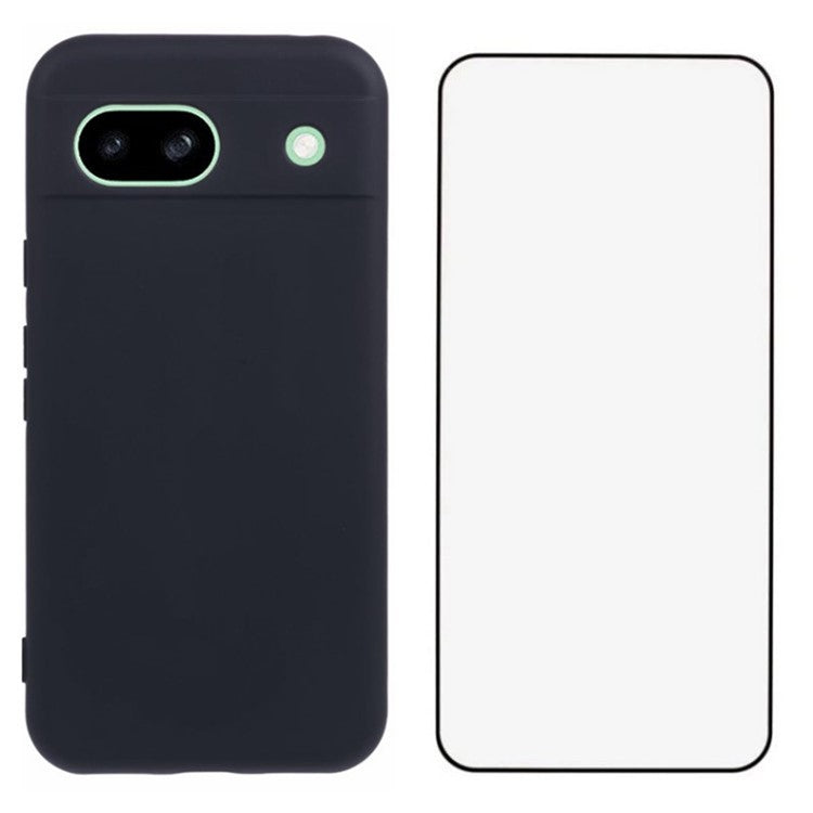 WANLONFENG RB2 Series for Google Pixel 8a Case with Screen Film Soft TPU Phone Back Cover - Black