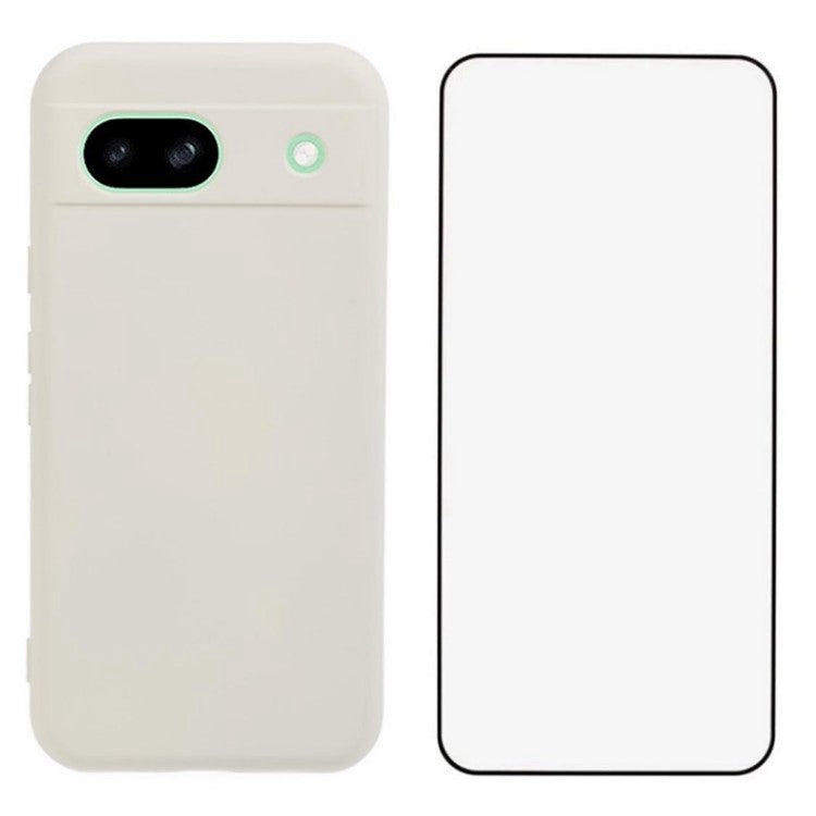 WANLONFENG RB2 Series for Google Pixel 8a Case with Screen Film Soft TPU Phone Back Cover - White