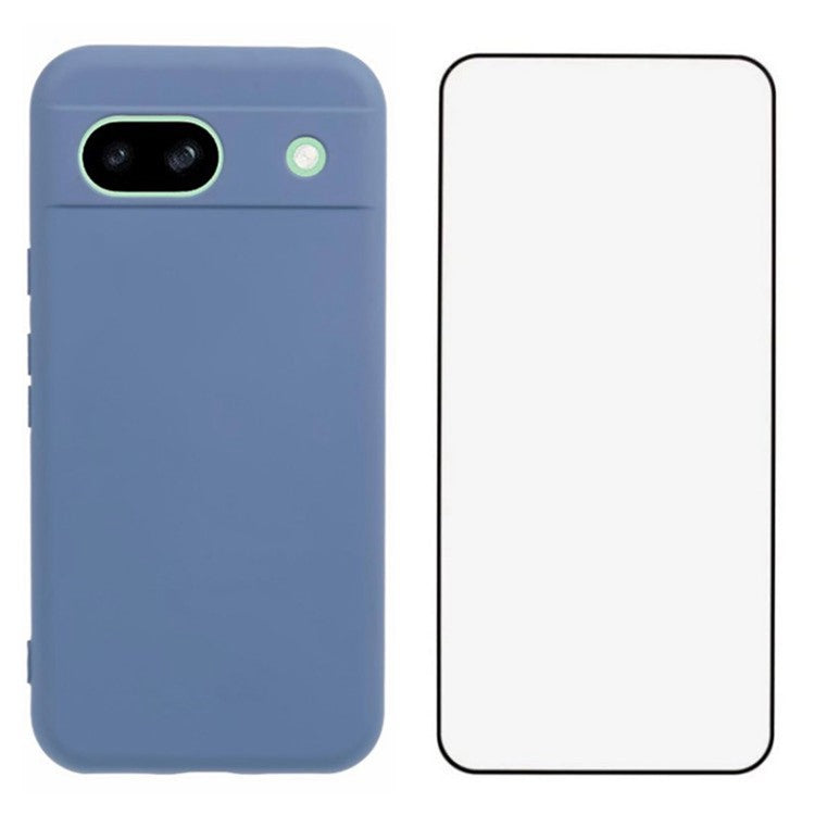 WANLONFENG RB2 Series for Google Pixel 8a Case with Screen Film Soft TPU Phone Back Cover - Lavender Grey