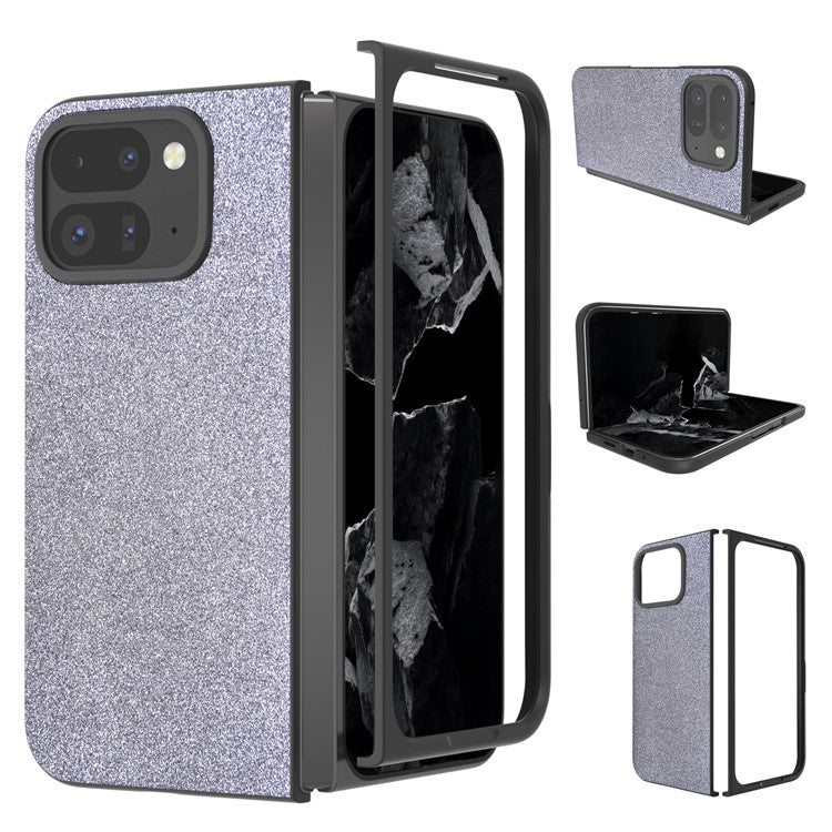 For Google Pixel 9 Pro Fold 5G Case Glitter Leather+PC Phone Cover - Black