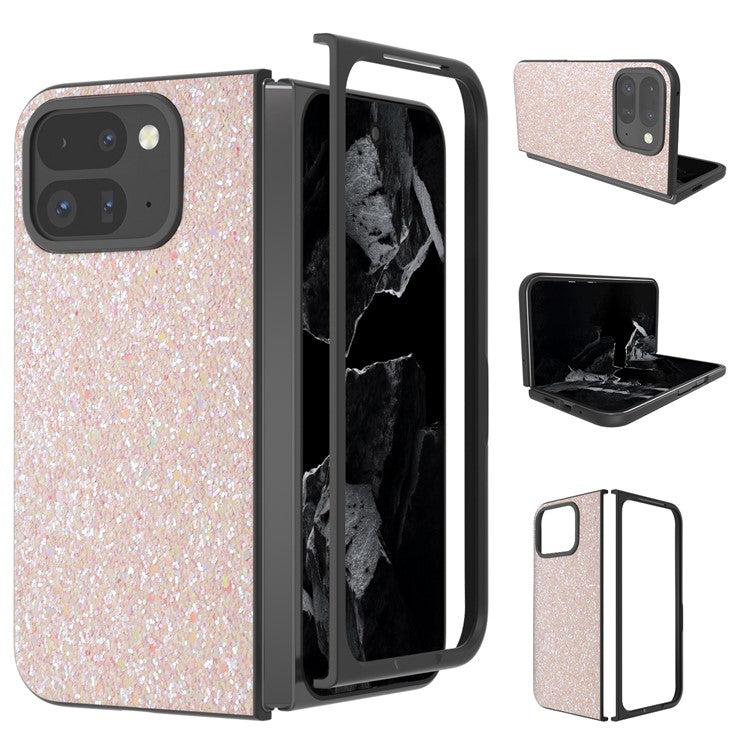 For Google Pixel 9 Pro Fold 5G Case Colored Glitter Leather+PC Phone Cover - Light Pink