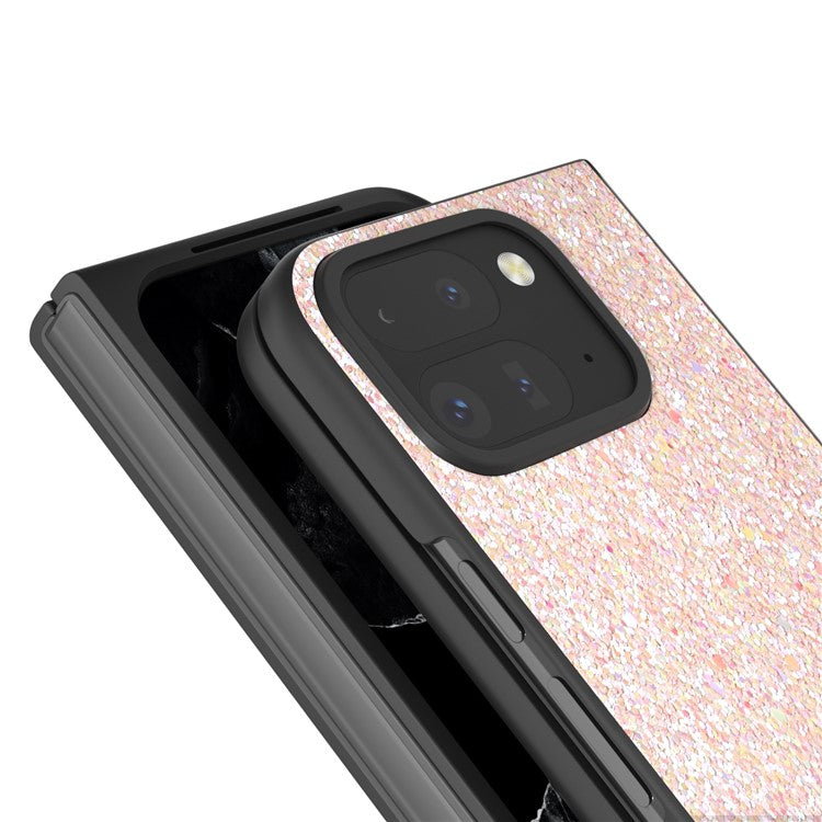 For Google Pixel 9 Pro Fold 5G Case Colored Glitter Leather+PC Phone Cover - Light Pink