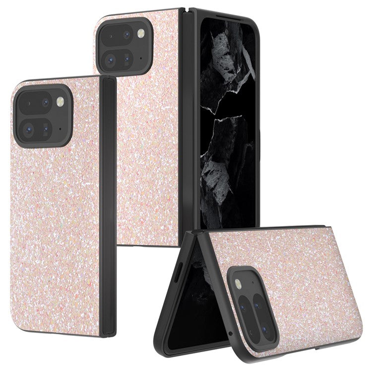 For Google Pixel 9 Pro Fold 5G Case Colored Glitter Leather+PC Phone Cover - Light Pink