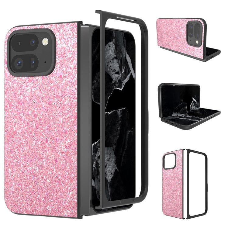 For Google Pixel 9 Pro Fold 5G Case Colored Glitter Leather+PC Phone Cover - Pink