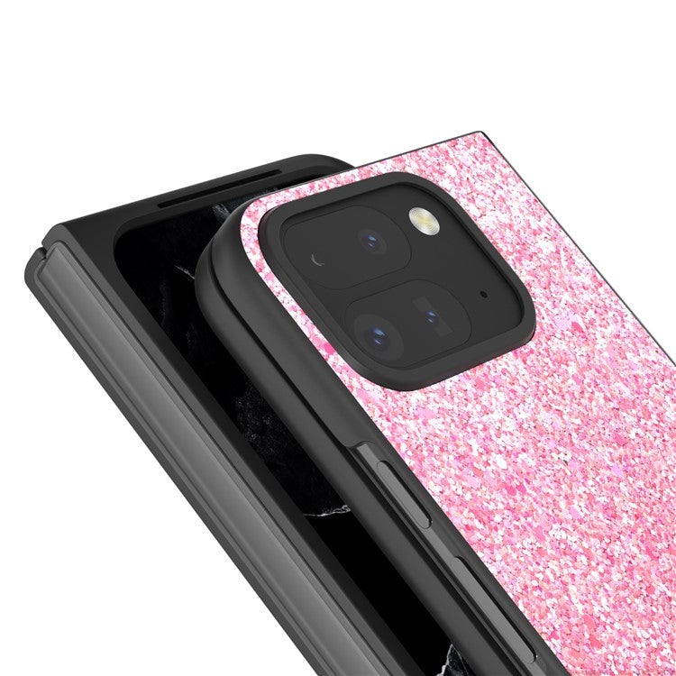 For Google Pixel 9 Pro Fold 5G Case Colored Glitter Leather+PC Phone Cover - Pink