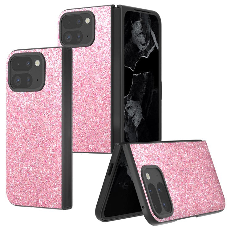 For Google Pixel 9 Pro Fold 5G Case Colored Glitter Leather+PC Phone Cover - Pink