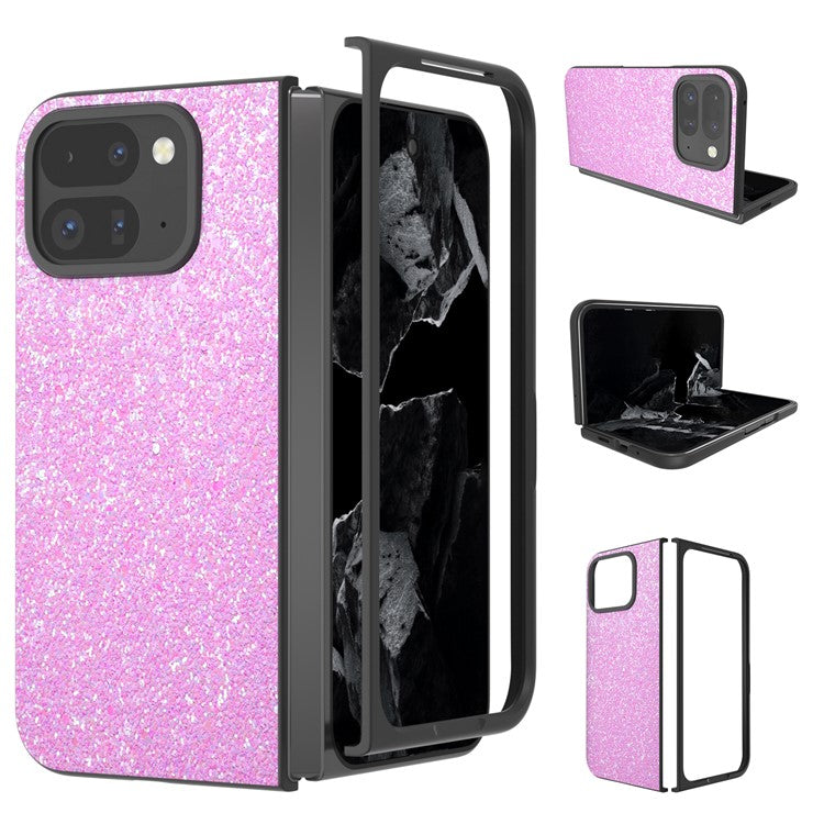 For Google Pixel 9 Pro Fold 5G Case Colored Glitter Leather+PC Phone Cover - Rose