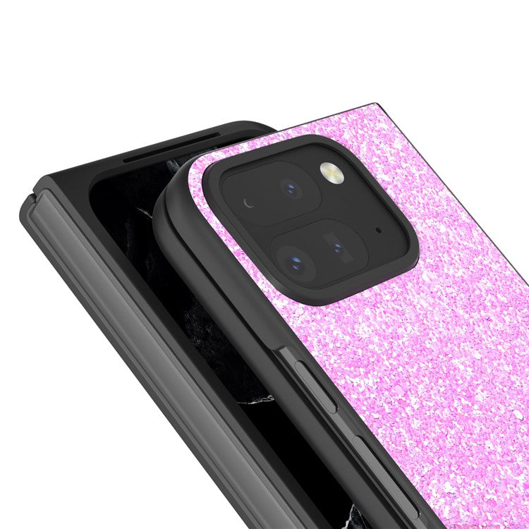 For Google Pixel 9 Pro Fold 5G Case Colored Glitter Leather+PC Phone Cover - Rose