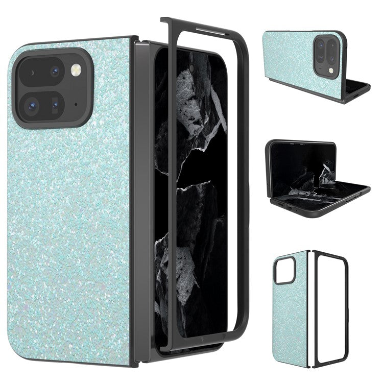 For Google Pixel 9 Pro Fold 5G Case Colored Glitter Leather+PC Phone Cover - Mint Green