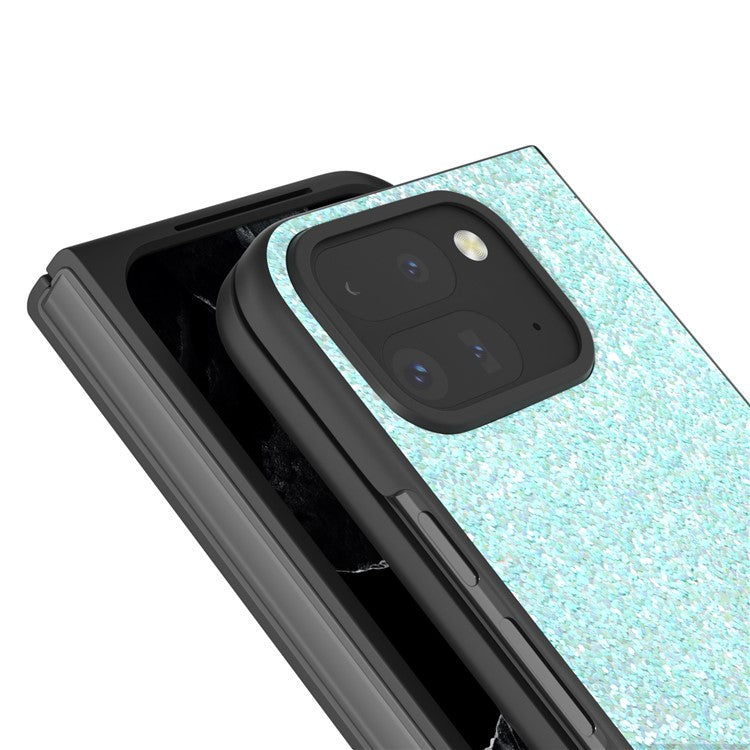 For Google Pixel 9 Pro Fold 5G Case Colored Glitter Leather+PC Phone Cover - Mint Green