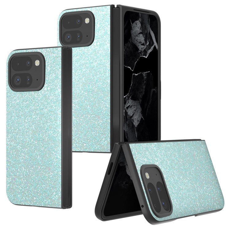 For Google Pixel 9 Pro Fold 5G Case Colored Glitter Leather+PC Phone Cover - Mint Green