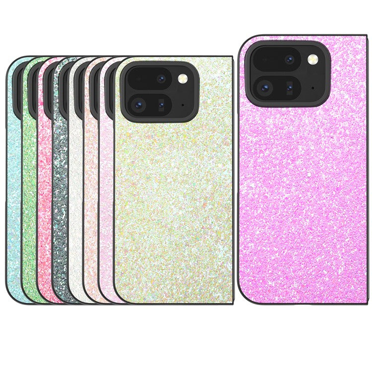 For Google Pixel 9 Pro Fold 5G Case Colored Glitter Leather+PC Phone Cover - Mint Green