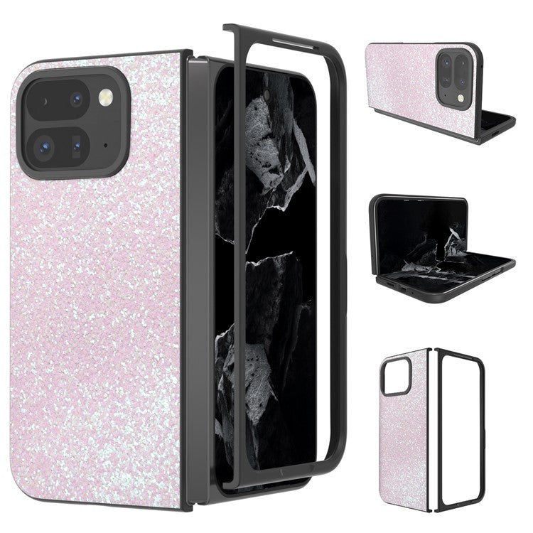 For Google Pixel 9 Pro Fold 5G Case Colored Glitter Leather+PC Phone Cover - Gradient Pink