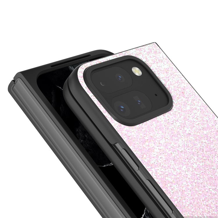 For Google Pixel 9 Pro Fold 5G Case Colored Glitter Leather+PC Phone Cover - Gradient Pink