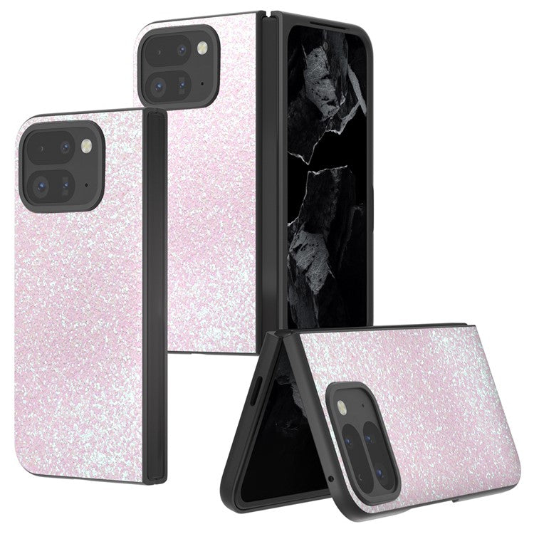 For Google Pixel 9 Pro Fold 5G Case Colored Glitter Leather+PC Phone Cover - Gradient Pink