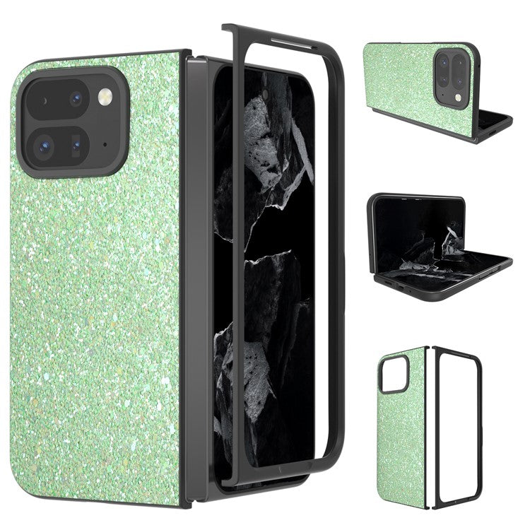 For Google Pixel 9 Pro Fold 5G Case Colored Glitter Leather+PC Phone Cover - Green