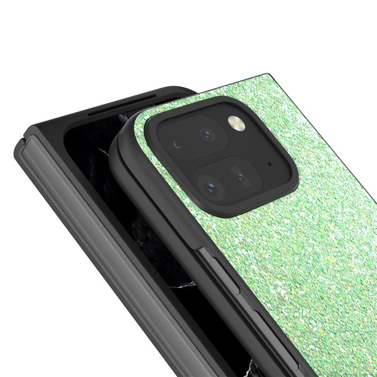 For Google Pixel 9 Pro Fold 5G Case Colored Glitter Leather+PC Phone Cover - Green