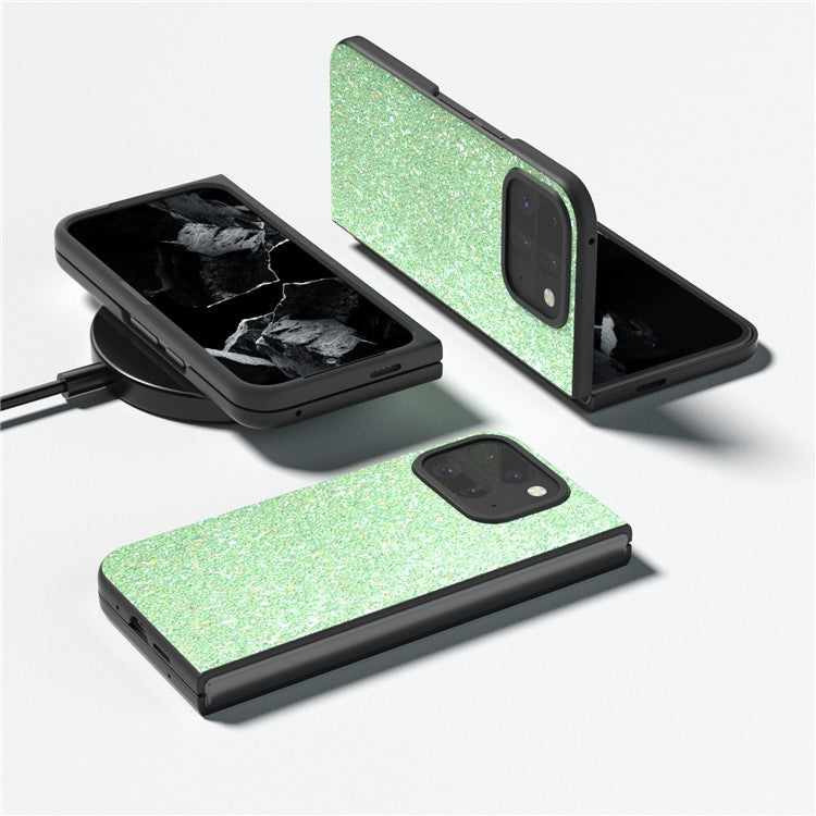 For Google Pixel 9 Pro Fold 5G Case Colored Glitter Leather+PC Phone Cover - Green