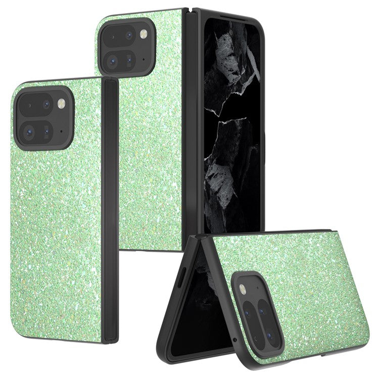 For Google Pixel 9 Pro Fold 5G Case Colored Glitter Leather+PC Phone Cover - Green