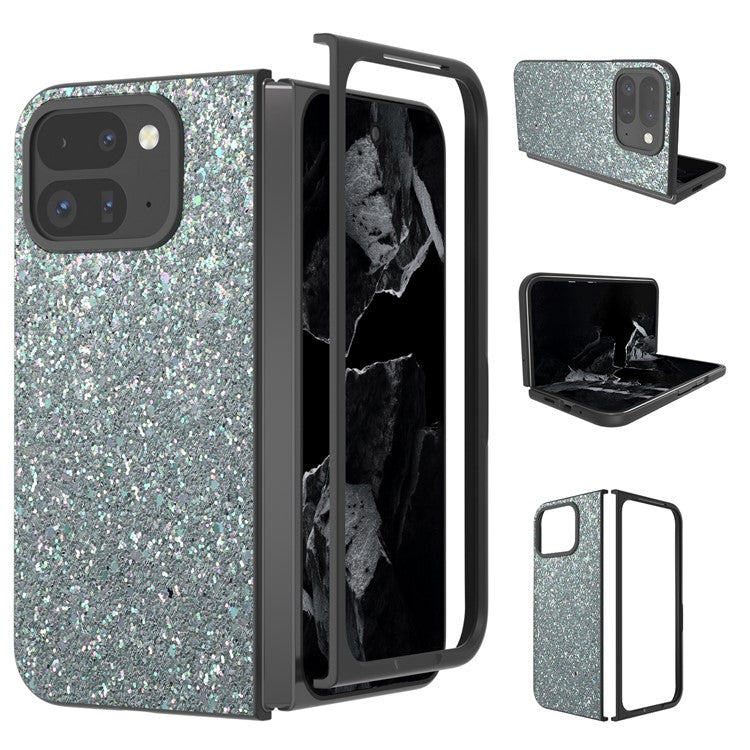 For Google Pixel 9 Pro Fold 5G Case Colored Glitter Leather+PC Phone Cover - Dark Green