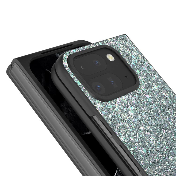 For Google Pixel 9 Pro Fold 5G Case Colored Glitter Leather+PC Phone Cover - Dark Green