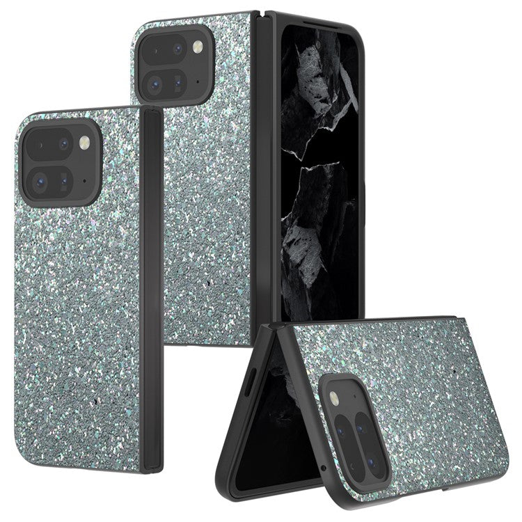 For Google Pixel 9 Pro Fold 5G Case Colored Glitter Leather+PC Phone Cover - Dark Green