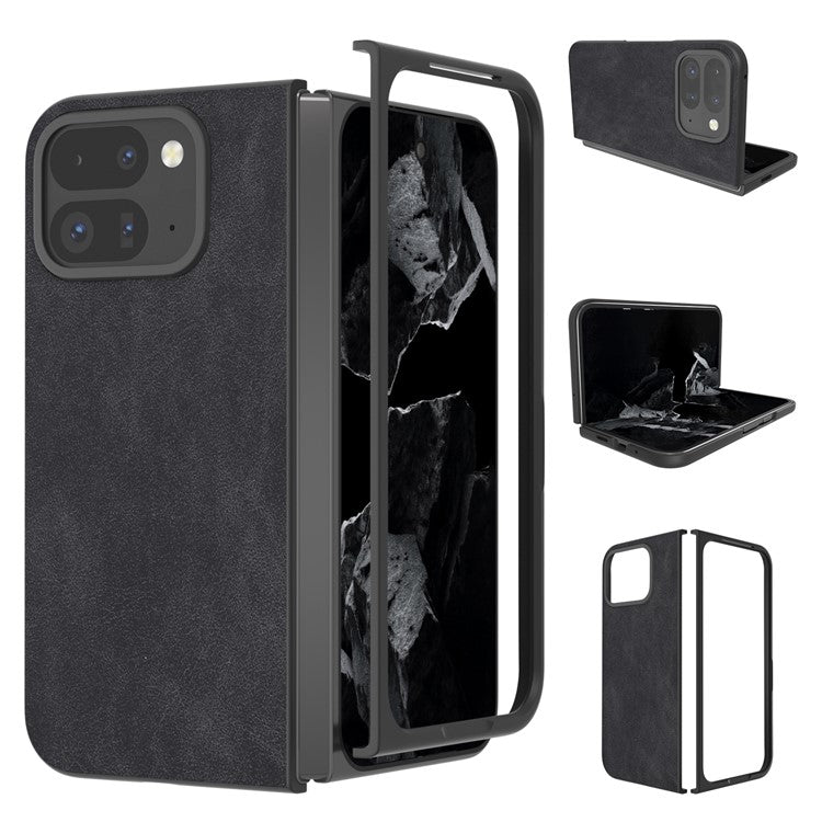 For Google Pixel Fold 2 Shockproof Case Black Edge PU+PC Phone Cover - Black