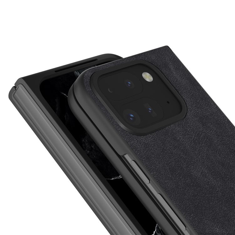 For Google Pixel Fold 2 Shockproof Case Black Edge PU+PC Phone Cover - Black