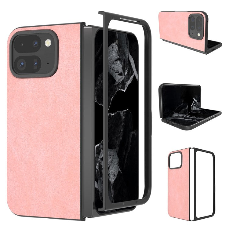 For Google Pixel Fold 2 Shockproof Case Black Edge PU+PC Phone Cover - Pink