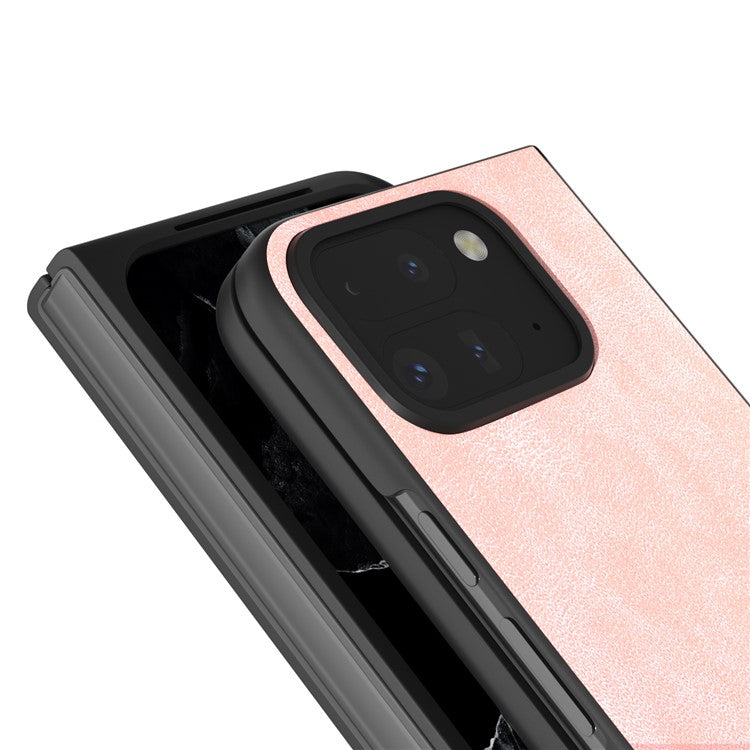 For Google Pixel Fold 2 Shockproof Case Black Edge PU+PC Phone Cover - Pink