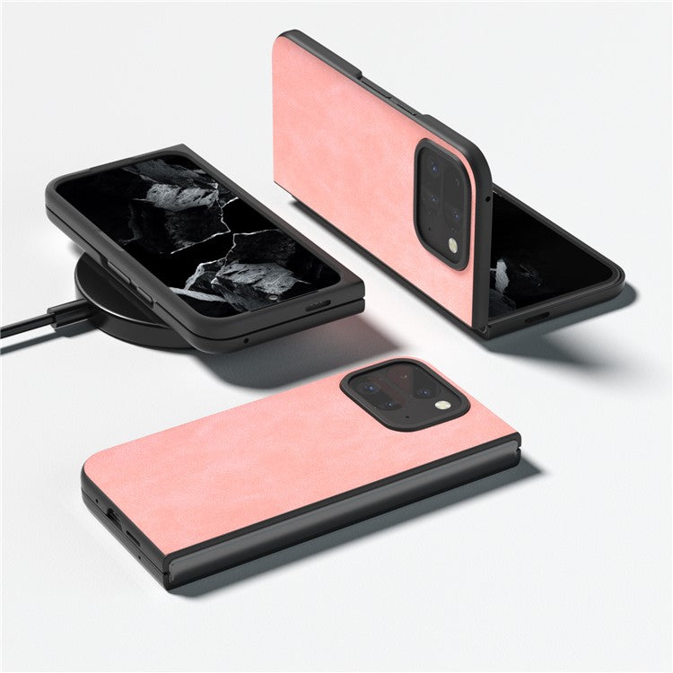 For Google Pixel Fold 2 Shockproof Case Black Edge PU+PC Phone Cover - Pink