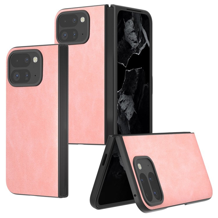 For Google Pixel Fold 2 Shockproof Case Black Edge PU+PC Phone Cover - Pink