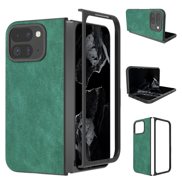 For Google Pixel Fold 2 Shockproof Case Black Edge PU+PC Phone Cover - Green