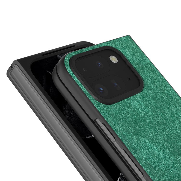 For Google Pixel Fold 2 Shockproof Case Black Edge PU+PC Phone Cover - Green