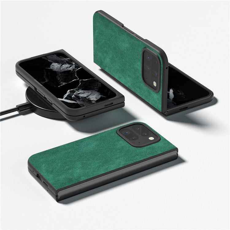 For Google Pixel Fold 2 Shockproof Case Black Edge PU+PC Phone Cover - Green