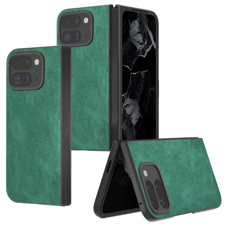 For Google Pixel Fold 2 Shockproof Case Black Edge PU+PC Phone Cover - Green