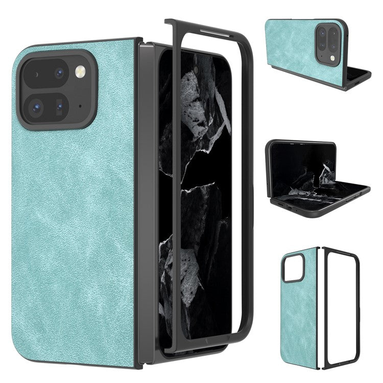 For Google Pixel Fold 2 Shockproof Case Black Edge PU+PC Phone Cover - Baby Blue