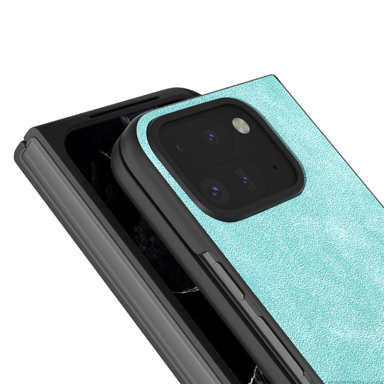 For Google Pixel Fold 2 Shockproof Case Black Edge PU+PC Phone Cover - Baby Blue