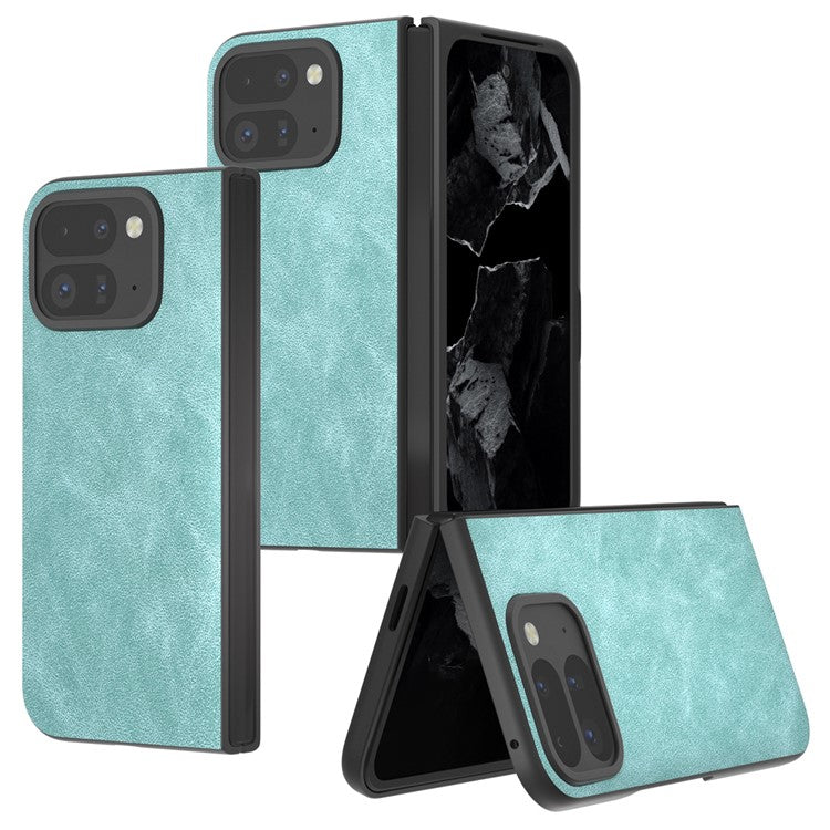 For Google Pixel Fold 2 Shockproof Case Black Edge PU+PC Phone Cover - Baby Blue