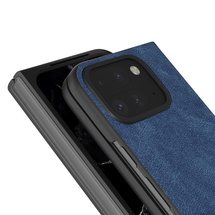 For Google Pixel Fold 2 Shockproof Case Black Edge PU+PC Phone Cover - Blue