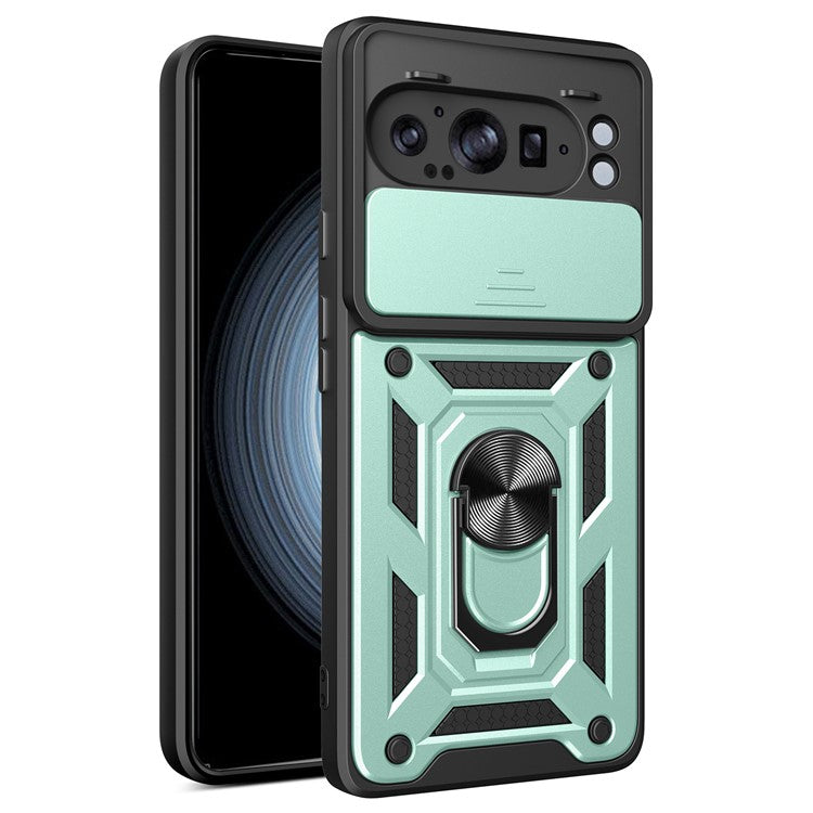 For Google Pixel 9 Pro XL Case with Slide Camera Lid PC+TPU Kickstand Phone Cover - Green