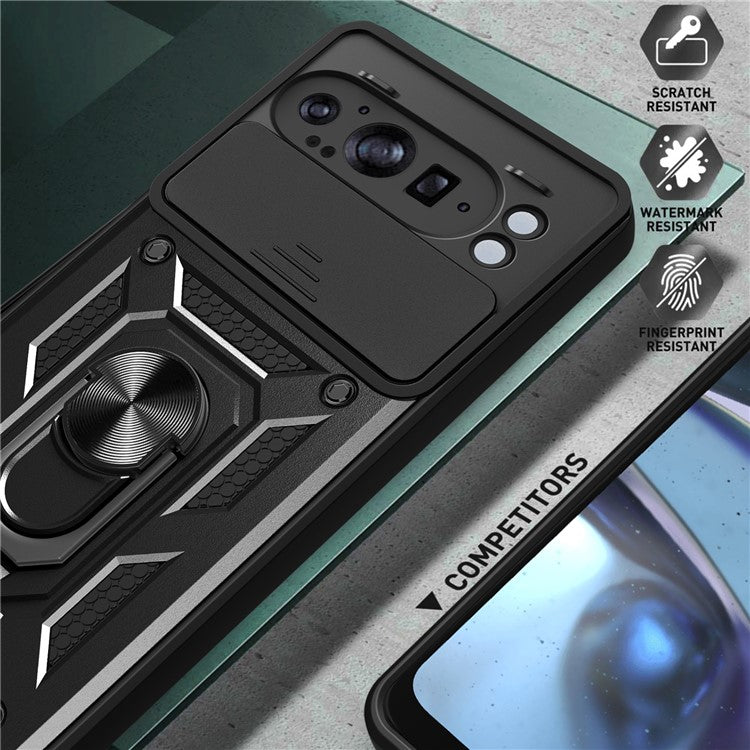 For Google Pixel 9 Pro XL Case with Slide Camera Lid PC+TPU Kickstand Phone Cover - Green