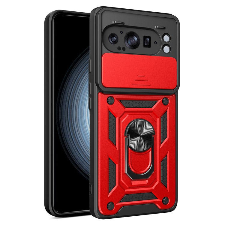 For Google Pixel 9 Pro XL Case with Slide Camera Lid PC+TPU Kickstand Phone Cover - Red