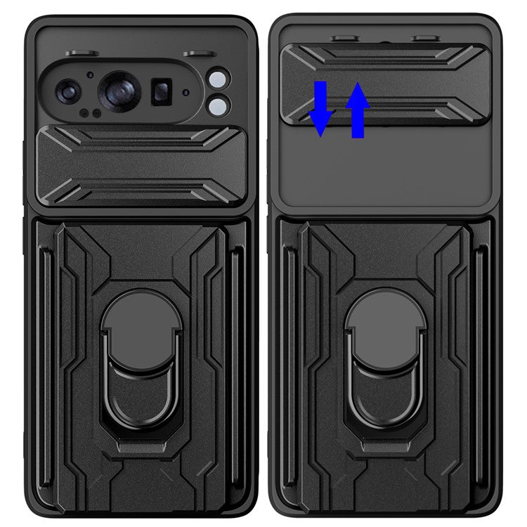 For Google Pixel 9 Pro XL Case PC+TPU Kickstand Phone Back Cover with Camera Slider - Black