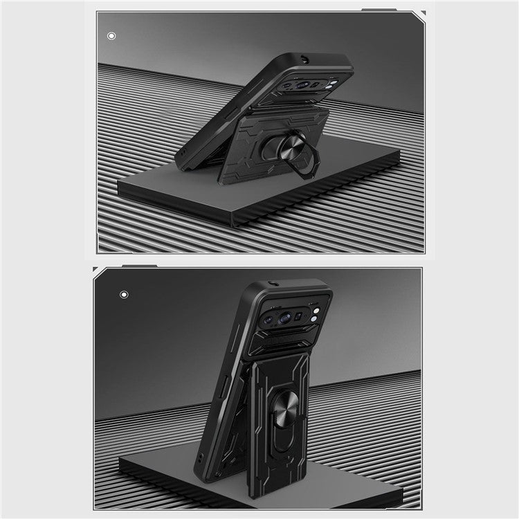 For Google Pixel 9 Pro XL Case PC+TPU Kickstand Phone Back Cover with Camera Slider - Black