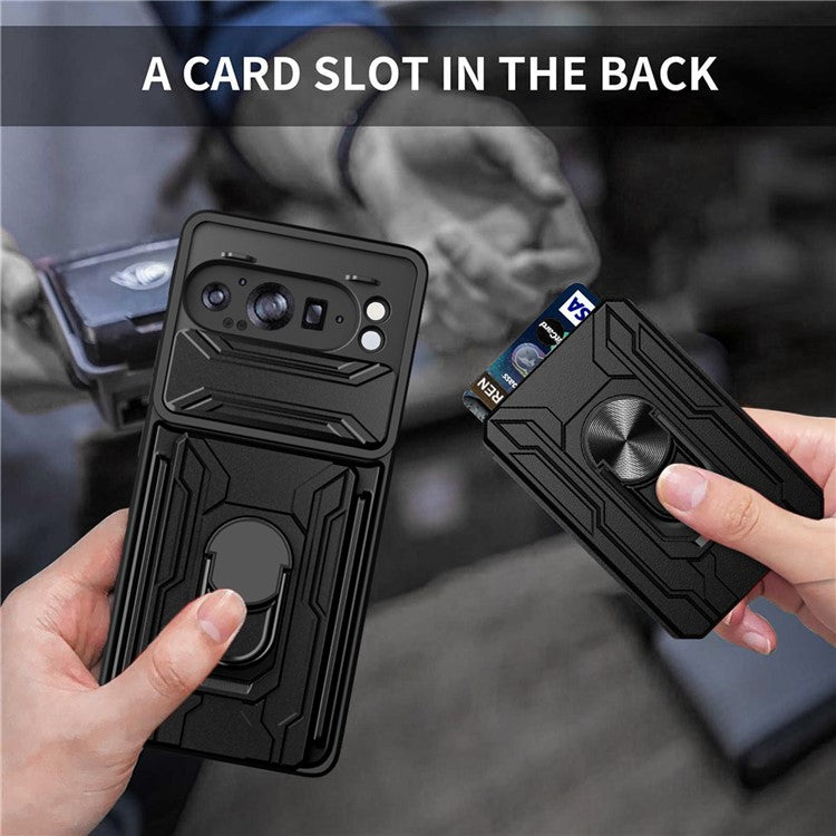 For Google Pixel 9 Pro XL Case PC+TPU Kickstand Phone Back Cover with Camera Slider - Black