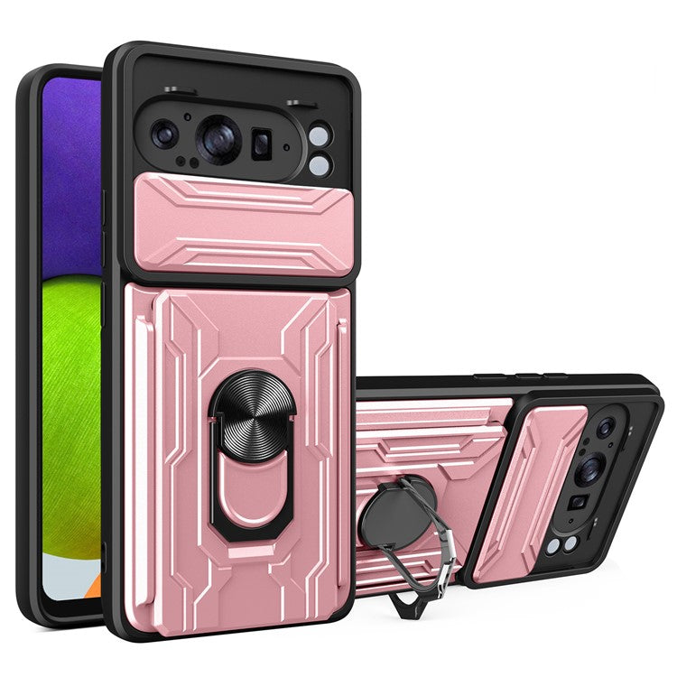 For Google Pixel 9 Pro XL Case PC+TPU Kickstand Phone Back Cover with Camera Slider - Rose Gold