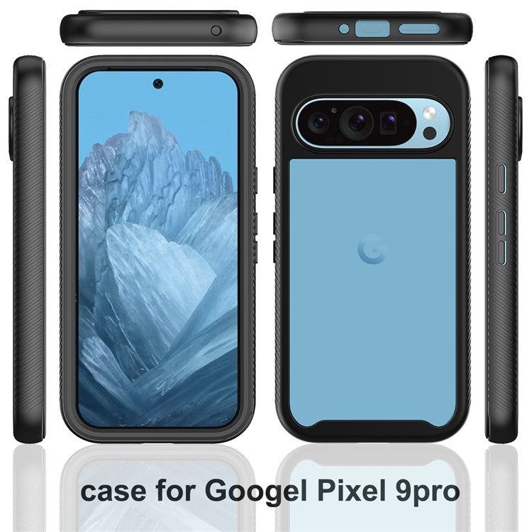 For Google Pixel 9 / Pixel 9 Pro Case PC+TPU Clear Phone Cover with PET Screen Film All-Around Protection - Black