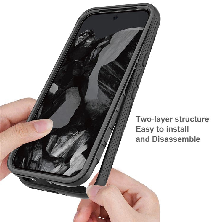 For Google Pixel 9 Pro XL Case PC+TPU Clear Phone Cover with PET Screen Film All-Around Protection - Black